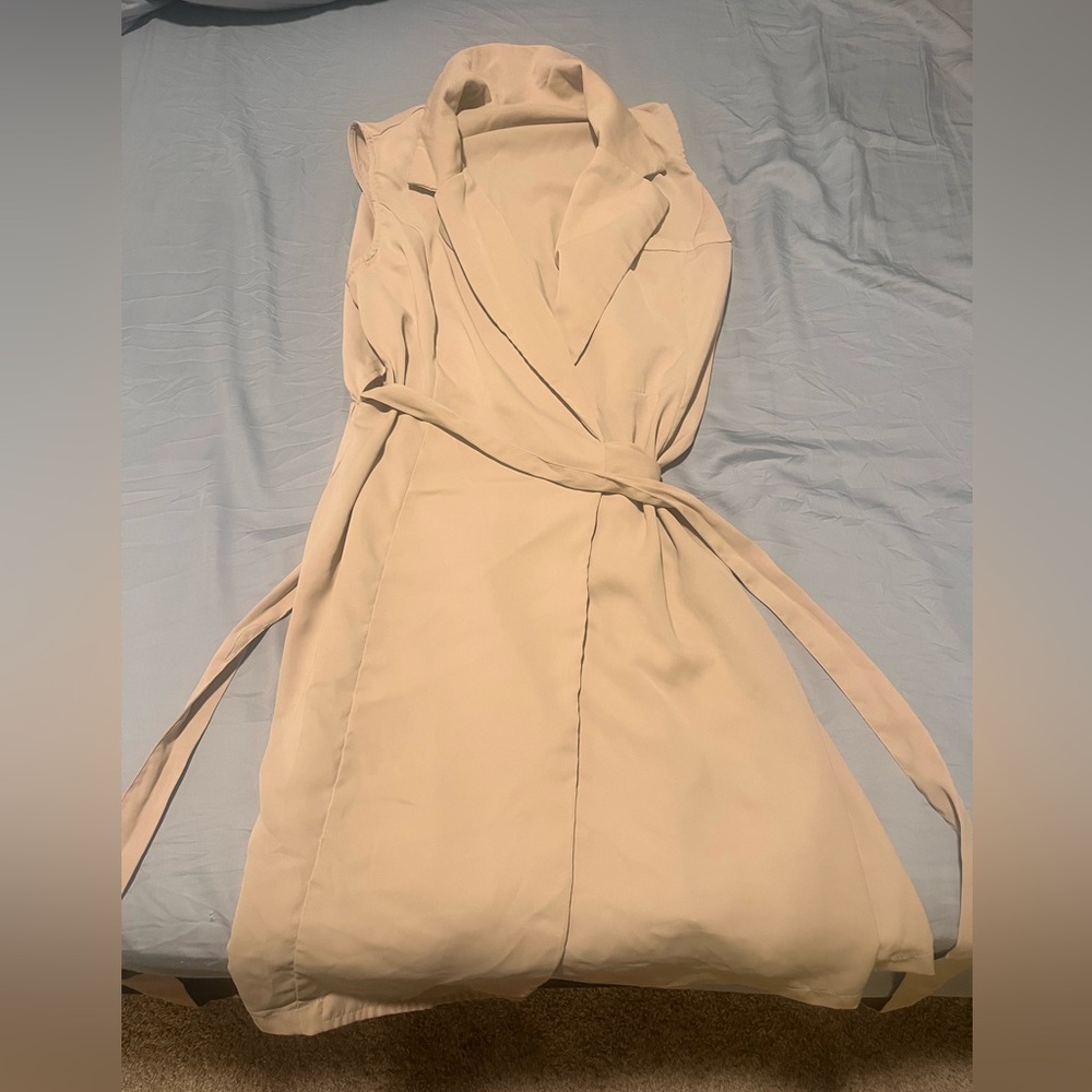 SHEIN Cream Long Sleeve Wrap Dress